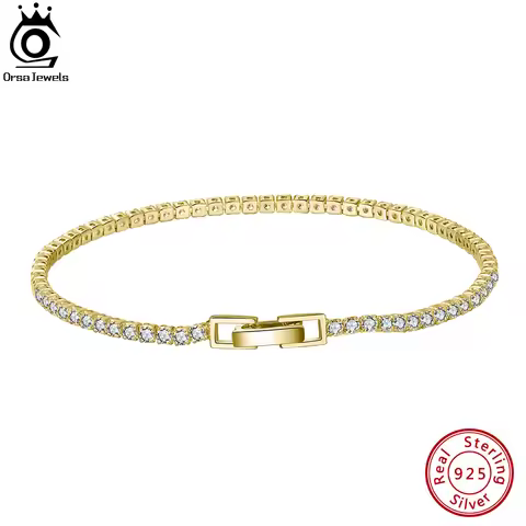ORSA JEWELS 2 3 4MM Zirconia Tennis Chain Bracelet 925 Sterling Silver 14K Gold Plated Men Women Ban