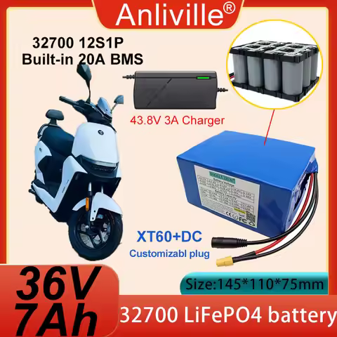 32700 New 36V 7Ah LiFePO4 Battery pack 12S1P Built-in Same port 20A BMS For 38.4V Electric scooter t