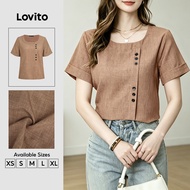 (New Arrival) Lovito Elegant Blouse Button Asymmetrical Simple Spring/summer Khaki Blouse for Women 