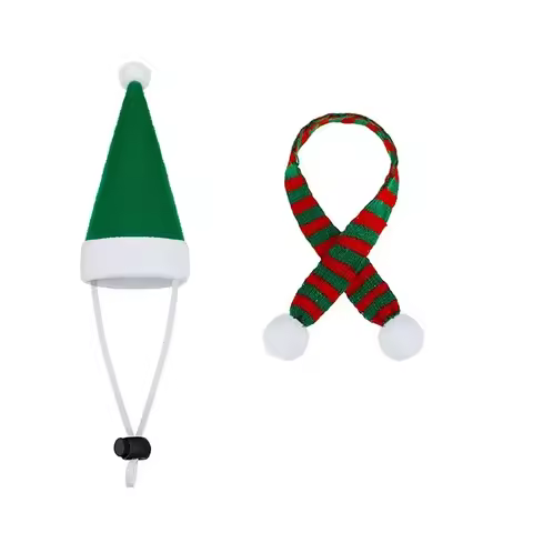 Christmas Pet Chicken Hat Scarf Set Mini Santa Hat Scarf Xmas Small Animal Hat with Adjustable Chin 