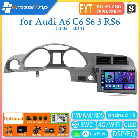 FYT7870 CarPlay Android Auto Car Radio for Audi A6 C6 S6 3 RS6 2005 - 2011 Stereo Wireless GPS Navig
