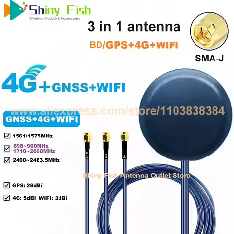 1PCS 4G GPS/BD WiFi 3 in 1 Bluetooth BT Combined Antenna Outdoor Paste 1.5m Cable SMA-J