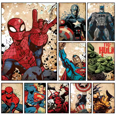 1pc frameless canvas painting HOT Toys Spider Man Canvas Poster Marvel Hero Decor Iron Man Batman Hu