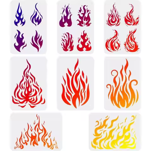8pcs Flames Drawing Painting Stencils Templates (11.6x8.3inch) Fire Theme Templates Decoration Fire 
