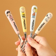 Snoopy史努比 不鏽鋼陶瓷餐具 湯匙叉子 圓柄造型 食品級不鏽鋼