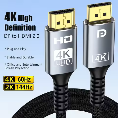 4K@60Hz DP to HDMI 2.0 Compatible Cable DisplayPort to HD Adapter 2К /144hz Video Audio for PC HDTV 