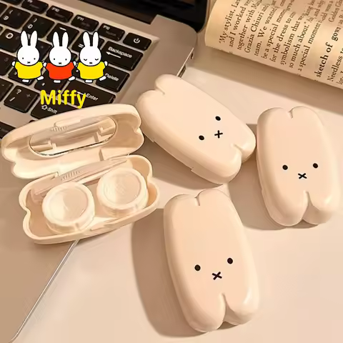 Kawaii Miffy Contact Lens Case Cute Miffy Bunny Portable Contact Lens Case Double-Linked Storage and