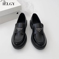 IELGY รองเท้าผู้หญิงสไตล์อังกฤษสีดำเรียบง่ายย้อนยุครองเท้าไม่มีส้น