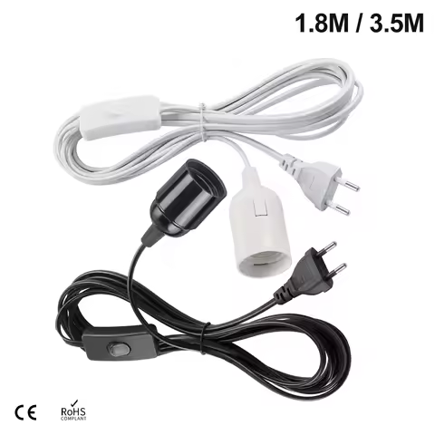EU Plug 3.5m 6m Power Cord Cables E27 Lamp Base Holder With Switch Wire For Pendant Led Bulbs Fixtur