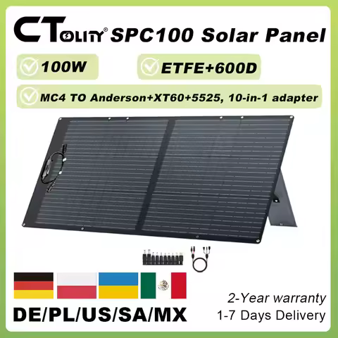 CTOLITY SPC100W ETFE Foldable Solar Panel with Adapter 20.5V 4.88A 23% Conversion Efficiency Portabl
