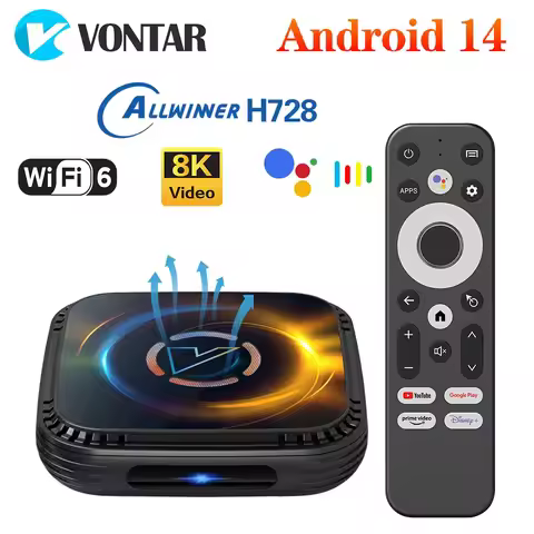 VONTAR H728 Cooling FAN Android 14 TV Box Allwinner H728 Octa Core Support AV1 8K Video 4K@60fps Gig
