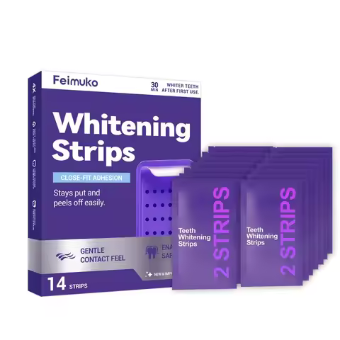Purple Tooth Whitening Strips for Sensitive Teeth, Compact and Portable, Brightens Smile Anywhere, A