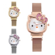 Hello Kitty Diamond Watch Cat Bow Kawaii Pink Ladies Gold Sliver Metal Jewelry Cartoon Magnetic Watch Girlfriend Birthday