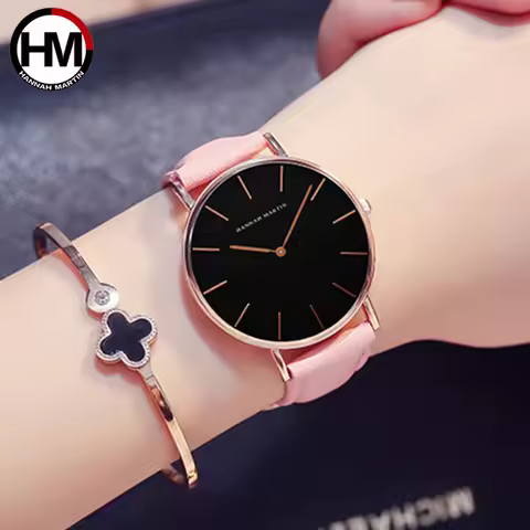Hannah Martin New Clock Fashion Simple Japan Quartz Movement Lady Watches Leather Strap Waterproof W