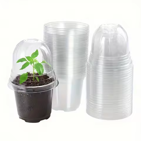 30 Sets Plant Nursery Pots with Humidity Domes, 4 Inch Clear Nursery Pots (30 Pots + 30 Clear Lids),