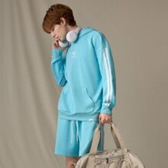 2pcs/Set Men's Knit Fashion Casual Loose Long Sleeve Hoodie And Elastic Waist Straight Leg Shorts Su