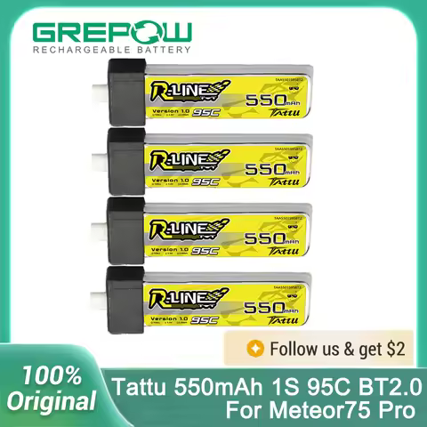 Tattu R-Line 550mAh 1S 95C 3.8V Lipo Battery with BT 2.0 Plug for Betafpv Meteor75 Pro / Air75 / Air