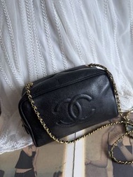 可免息分期 多年正版正貨商標門市現貨 Vintage chanel black caviar leather vanity bag crossbody bag 黑色牛皮 魚子皮 荔枝皮 化妝包 化妝袋