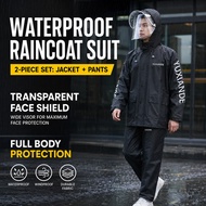 Motorcycle Raincoat Set Waterproof 2PCS Jacket Pants with Face Shield Kapote for Men Women
