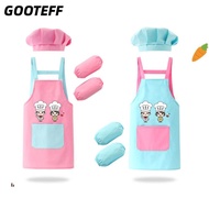 CARAMELOMA Kids Apron, Hat Waterproof Painting Apron,  Arm Sleeve Cartoon Chef Cap Chef's Uniform Co