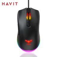 Havit RGB Gaming Moe Wired PC Gaming Mice with 7 Color Backlight 6 Buons Up to 6400 DPI Computer B Moes Black MS732