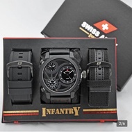 [BEST ON SHOPEE] swiss army infantry triple time free 2 strap men's watch - Black B3L17