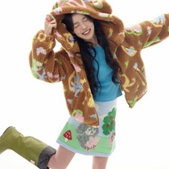 可愛棕色小熊 羊羔絨印花外套 加絨毛外套