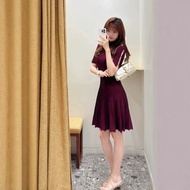 H0YE Fuchsia Vertical Stripe Wave Hem Knitted Dress
