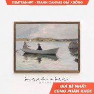 Tranh treo tường Vintage Women in a Row Boat Painting Lake House Art Antique Bathroom Wall Decor #