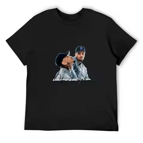 Chris Brown Usher Raymond Denim Outfit Portrait Signature T-Shirt Unisex Retro Hip Hop Casual Black 