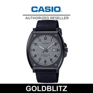Casio MTP-E715C-8A Tonneau Barrel Shape Intriguing Twist Black Gray Dial & Cloth Band Classical Stan
