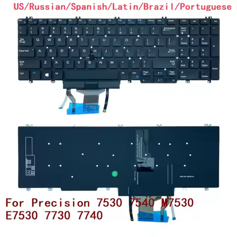 New US Russian Spanish Latin Brazil Portuguese Laptop Backlit Keyboard For Dell Precision 7530 7540 