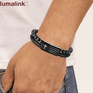 LUMALINK​ Lava Rock Bead Bracelet, Leather Magnetic Double-Row Braided Bracelet, Men Bracelet Black 