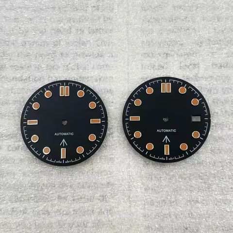 31mm No logo Black Matte Watch Dial Green Lume Orange Markers For Omega Seamaster Seiko NH35/36/4R A