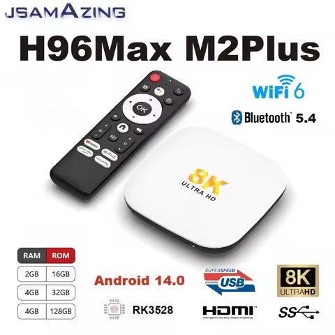 H96 Max M2 Plus Android 14.0 Smart TV BOX 100M RK3528 8K WIFI6 ARM Cortex A53 2/4GB 16/32/ 128GB 2.4