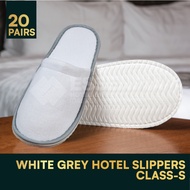 20 PAIRS CLASS S - WHITE AND GREY HOTEL DISPOSABLE SLIPPER