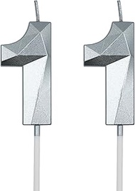 11th & 1st Birthday Candles for Cake, Silver Number 11 1 3D Diamond Shaped Candle Birthday Decoratio