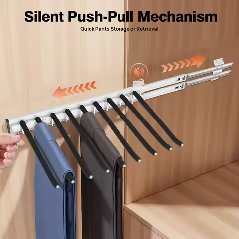 9 Arms Pull Out Trousers Rack Wardrobe Pants Organizer Retractable Closet Pants Hanger Right Left Si
