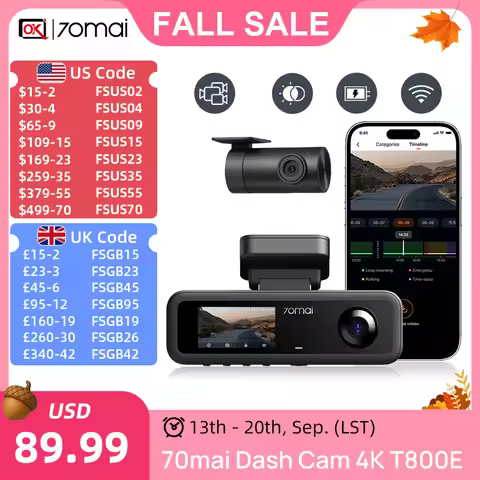 70mai T800E 3-Channel Dash Camera 4K+1080P Triple View HDR Supercapacitor GPS WiFi 6 70mai T800E Car