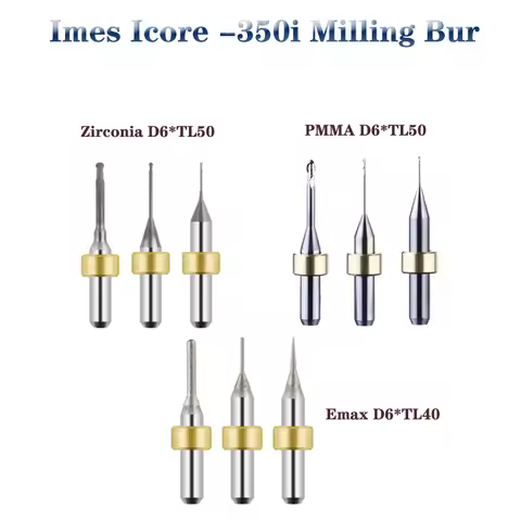 Imes-Icore 350i Zirconia DC,DLC Coat PMMA NC Emax Glass Ceramics CADCAM Milling Cutters Shank D6 Den