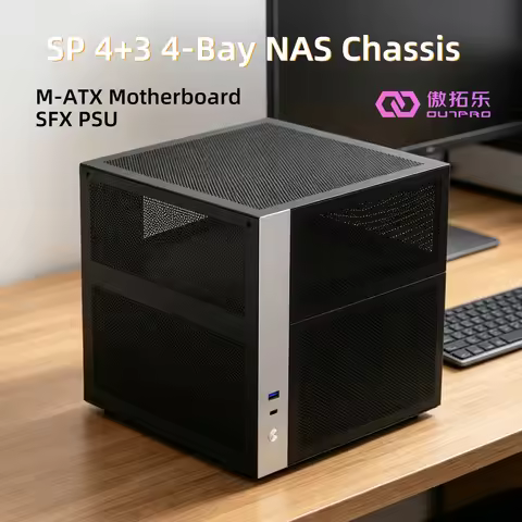 METALFISHxOUTPRO SP4+3，4-bay Mini ITX NAS Case Supports SFX Power MATX/ITX Motherboard For Home Stor