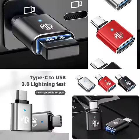 MG Type-C to USB3.0 Car Adapter For MG ZS EV MG4 EV HS Cyberster GT, LED Converter Support CarPlay C