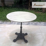 Anusarin Paris Series Bistro Table 02 โต๊ะเหล็กหล่อท็อปหินสังเคราะห์ 60 cm ขาสีดำท็อปสีขาว