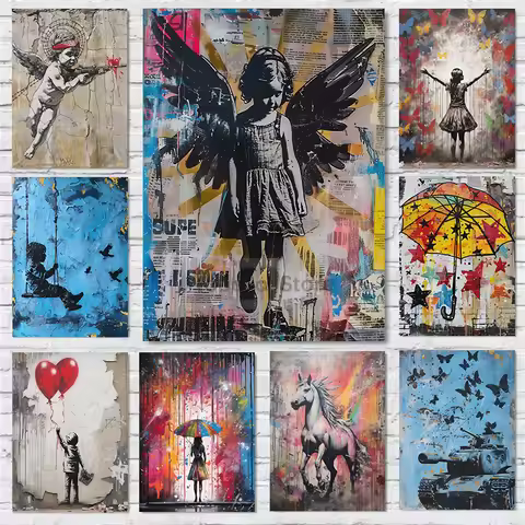 Banksy Abstract Colourful Graffiti Poster Street Graffiti Prints Canvas Painting Wall Art Pictures H