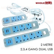Extension plug   Soket Extension USB Socket Trailing Cord Extension Plug Socket 2,3,4 Gang 2M/Soket 