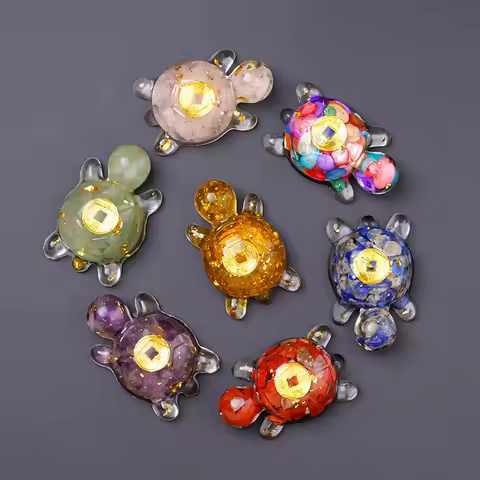 Natural Stone Colorful Tortoise Figurine Crystal Stone Turtle Statue Amulet Fengshui Sculpture for H