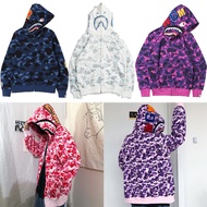 BAPE เสื้อสเวตเตอร์มีฮู้ดลายพรางปลาฉลาม,เสื้อโค้ทมีฮู้ดแบบมีซิปใส่ได้ทั้งชายและหญิงเสื้อกันหนาวคู่รั