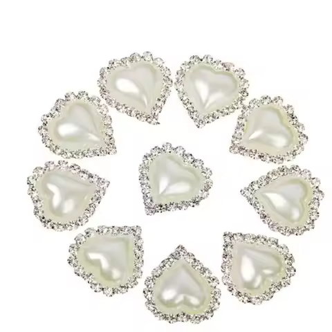 20pc Heart Shape Rhinestone Faux Pearl Glue on Flat Back Embellishments 20mm x 25mm 5BB5316