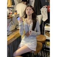 Cod I love it too much!! [Striped Blouse] Korean Style Campus Style Long-Sleeved t-Shirt Women INS S