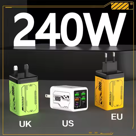 240W GaN 6-Port Charger USB C PD Fast Charging Charger Block with 240W USB C to Type-C Data Cable fo